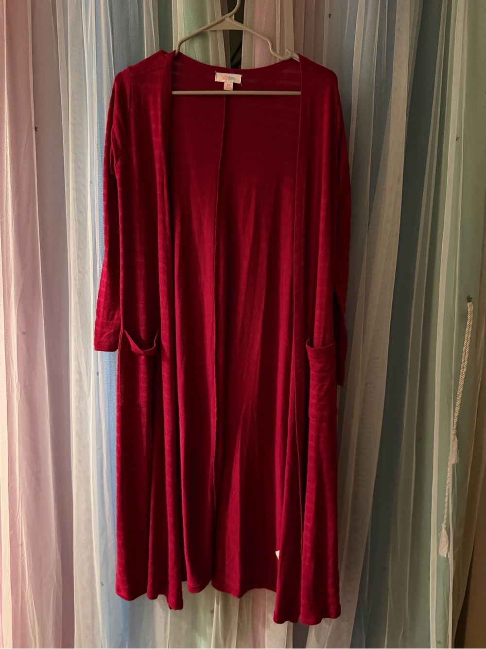 LuLaRoe Burgundy Open-Front Velvet Duster